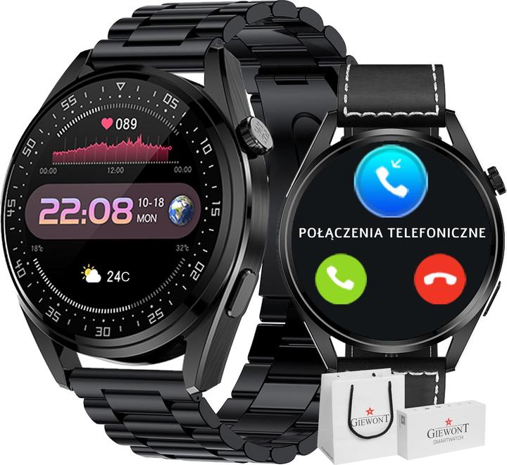 Actual product image Giewont Smartwatch Smartwatch GW450-2 Czarny + Pasek Czarny Skórzany (39.90 mm, 3G)
