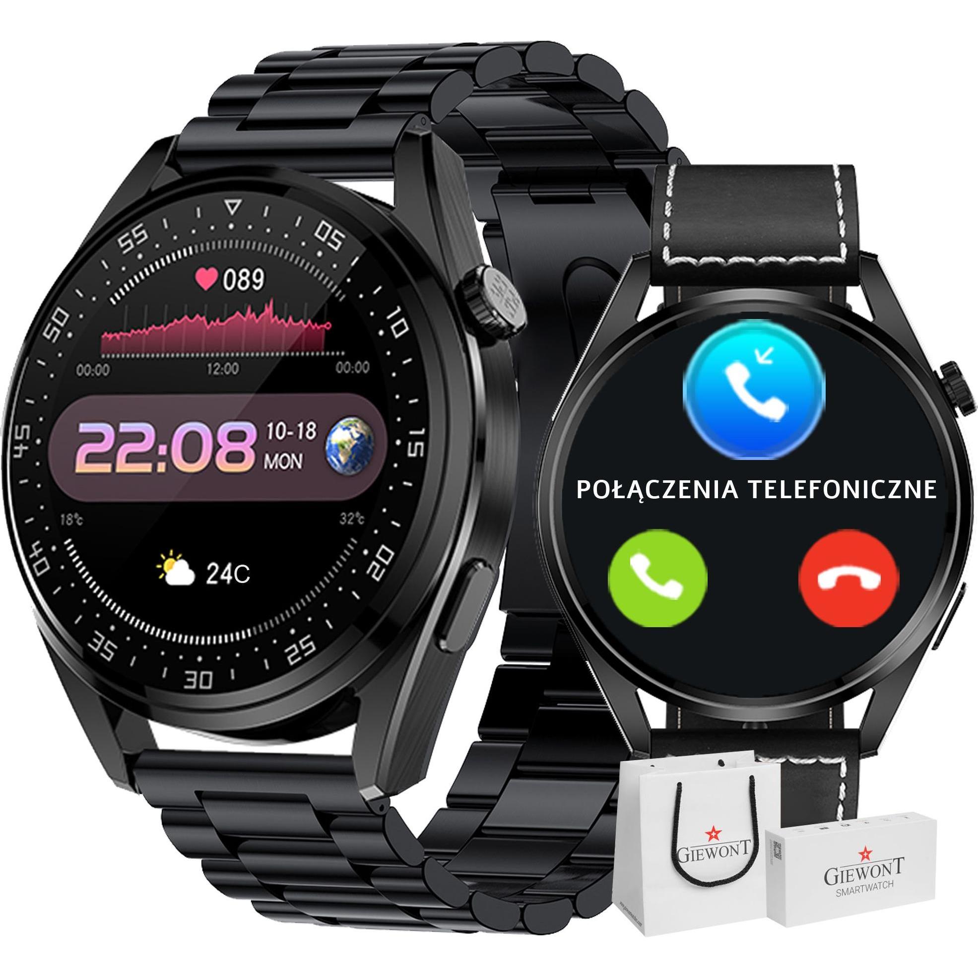 Giewont Nero Smartwatch Smartwatch Gw450-2 Czarny + Pasek Czarny Skórzany (39.90 Mm, 3G), Smartwatch
