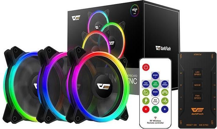 Produktbild Darkflash Tech Computer Fan Set ARGB Darkflash DR12 Pro 3in1 (black) (120 mm, 3 x)