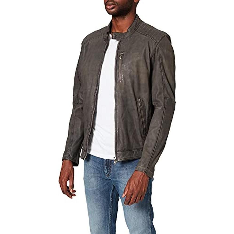 Oakwood, Uomini, Giacca leggera, Giacca in pelle di agnello con fodera corpo e maniche, Grigio, (S)