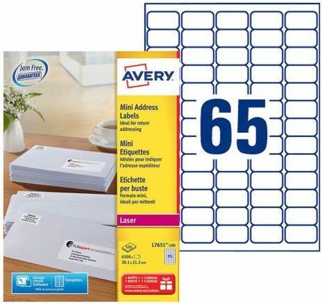 Actual product image Avery White - 38.1 x 21.2 mm 6500 (38.10 mm)