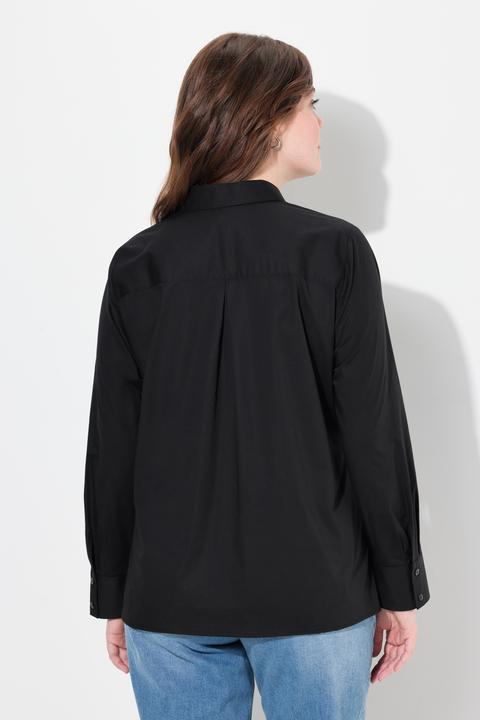 Immagine prodotto Ulla Popken Blusa in cotone biologico con drappeggio, colletto da camicia e maniche lunghe (54)