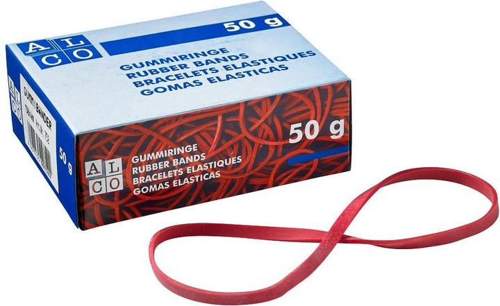 Actual product image Alco Rubber bands, red, various sizes, optionally 50 g or 1000 g