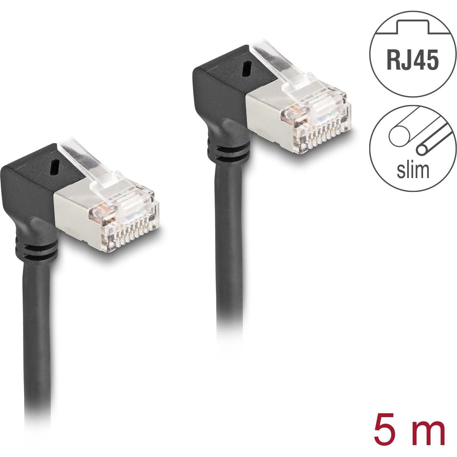 Thumbnail - Delock RJ45 Netzwerkkabel Cat.6A S/FTP Slim 90° unten / unte (S/FTP, CAT6a, 5 m), Netzwerkkabel