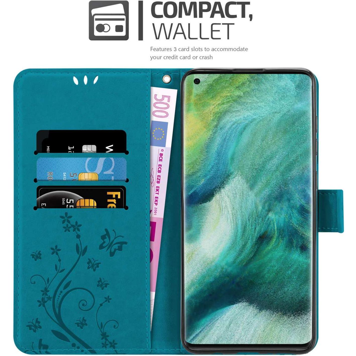 Thumbnail - Cadorabo Hülle für Oppo FIND X2 mit Blumen Muster (Oppo Find X2), Smartphone Hülle, Blau
