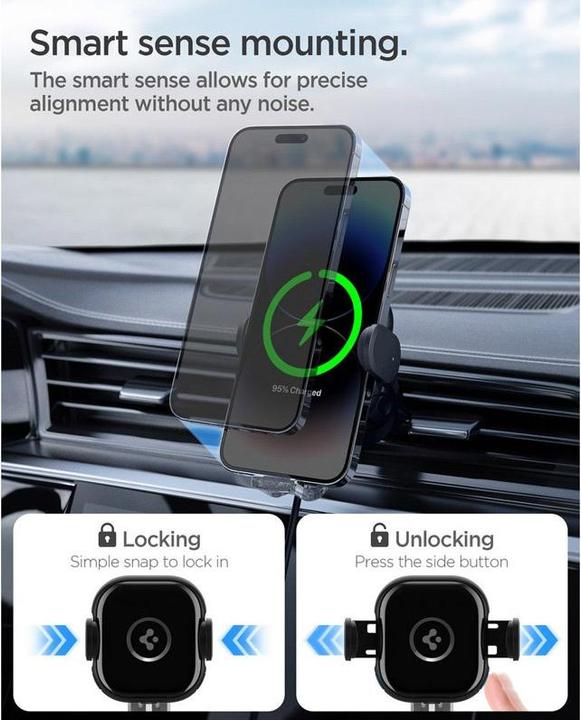 Actual product image Spigen car mount with charger UTS12W Onetap Universal Vent Car Mount Wireless Charger black