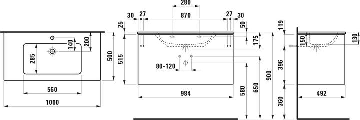 Produktbild Laufen Pro S Set Lani Komplettset 1000, Waschtisch inkl. Waschtischunterbau, 1000x500x540mm, H864967