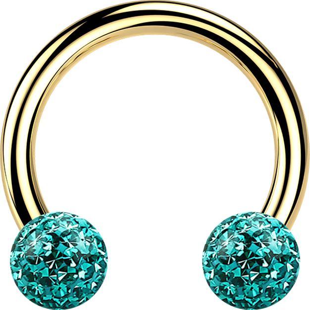 Produktbild Star Piercing Micro Circular Barbell vergoldet mit zwei Kristall Kugeln türkis Epoxy Schutzschicht (ohne Messing, Titan)
