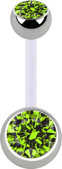 Immagine prodotto Star Piercing Sterile Banane transparent mit zwei Kugeln silber Kristall hellgrün (Materiale sintetico, Titanio)