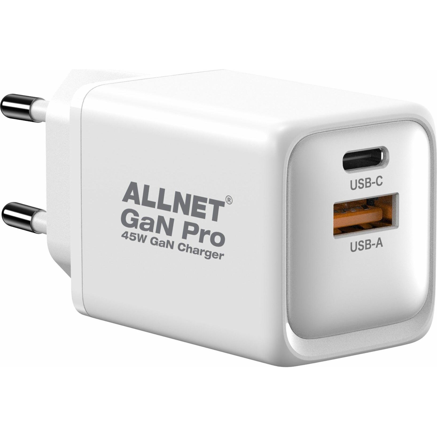 Allnet Ersatznetzteil QC USB-C PD GaN Netzteil Power Supply 45 Watt 1x USB Typ-A QC, 1x USB Typ-C** (45 W), USB Ladegerä...