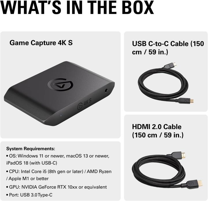 Image du produit Elgato Game Capture 4K S (PC, PS5, Xbox Series S, Xbox Series X, Switch 2, Mac)