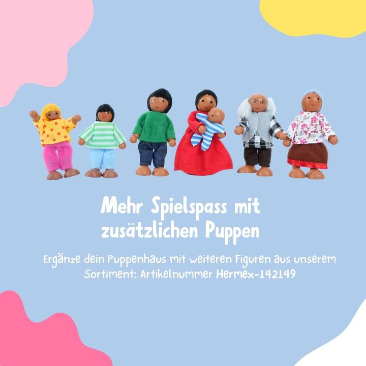 Image du produit Hermex 59-tlg. Holz-Puppenhaus mit Puppen Puppen-Villa mit Garten Spielhaus