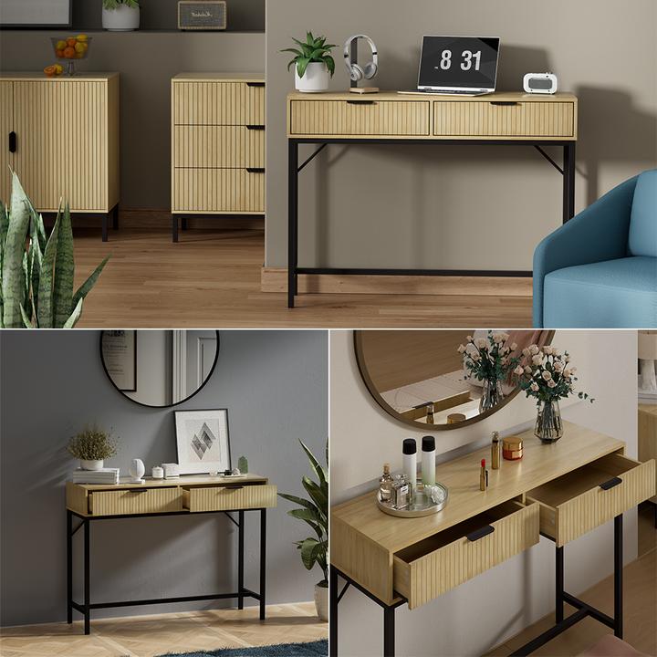 Image du produit Vicco Bureau Lennox, chêne/noir, 100 x 30 cm avec 2 tiroirs (100 x 75 x 30 cm)