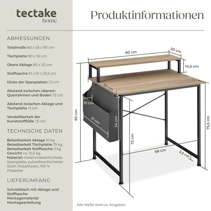 Actual product image tectake Desk with shelf and fabric bag (80 x 55 x 90 cm)