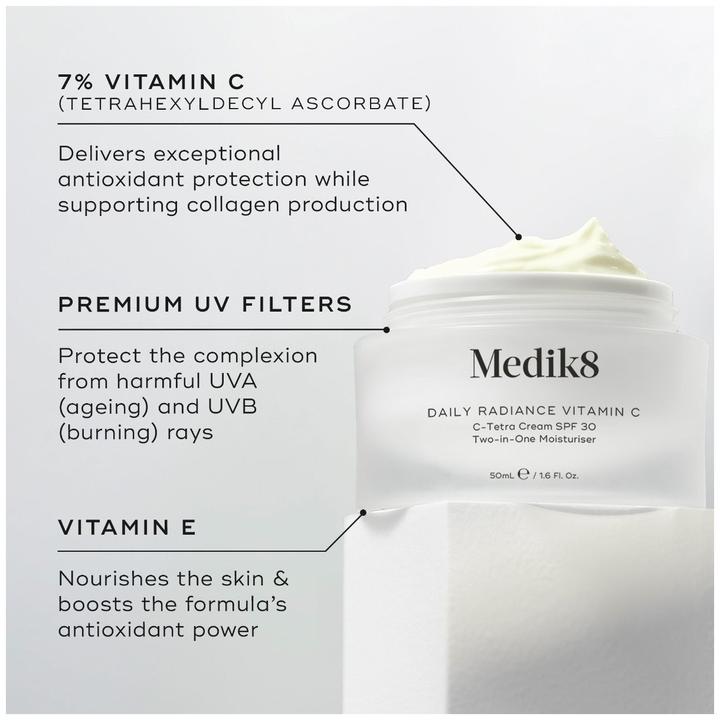 Produktbild Medik8 Daily Radiance Vitamin C C-Tetra Cream SPF 30 Two-in-One Moisturiser 50ml (Körperlotion, 50 ml)