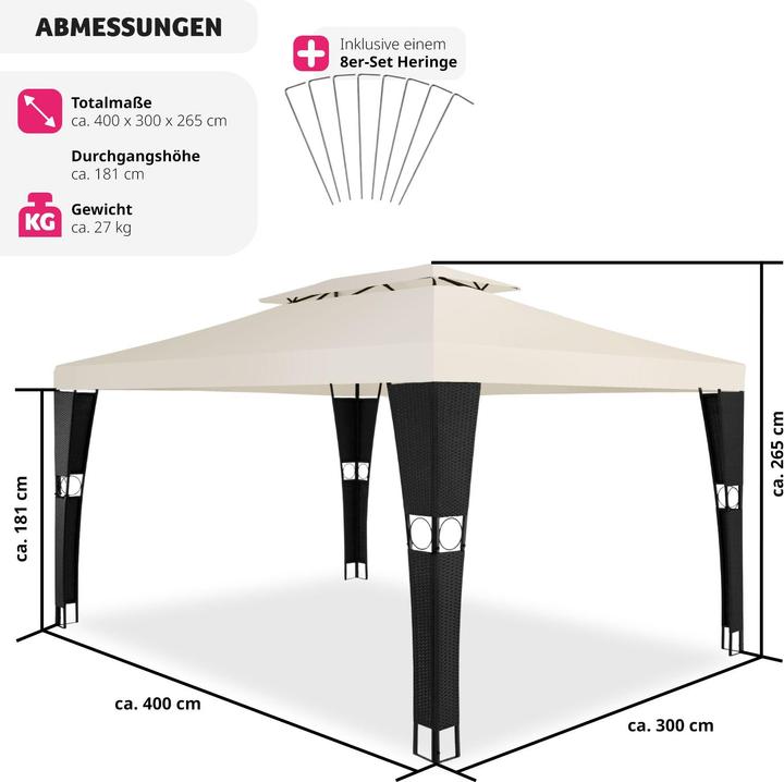 Produktbild tectake Rattan Garten Pavillon (400 cm, 300 cm)