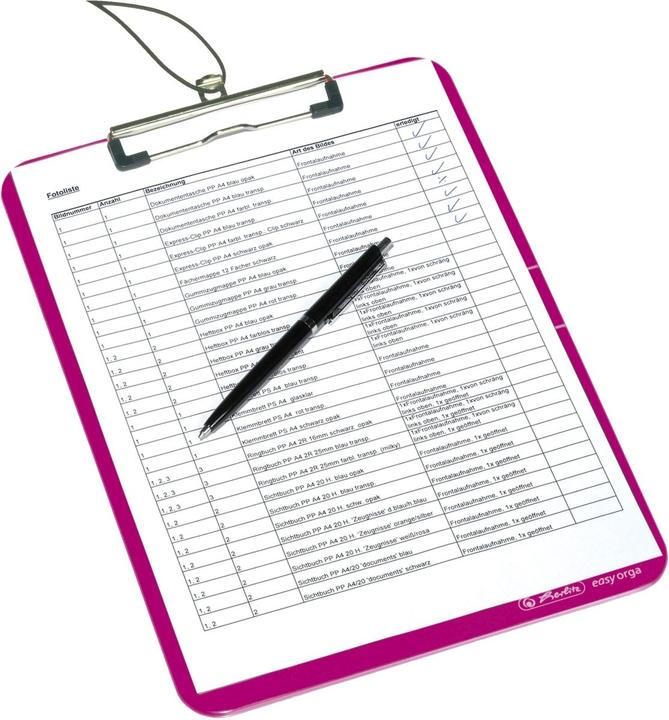 Produktbild Herlitz Klemmbrett easy orga to go, DIN A4, beere opak aus Polystyrol-Kunststoff, vernickelte Klemmmechanik (31.50 x 22.50 cm)