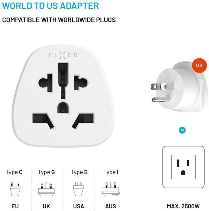 Actual product image Fixed USA Adapter, white