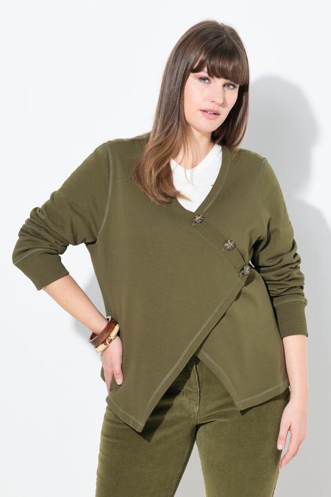 Image du produit Ulla Popken Veste en molleton de coton bio, encolure en V et manches longues (42, 44)
