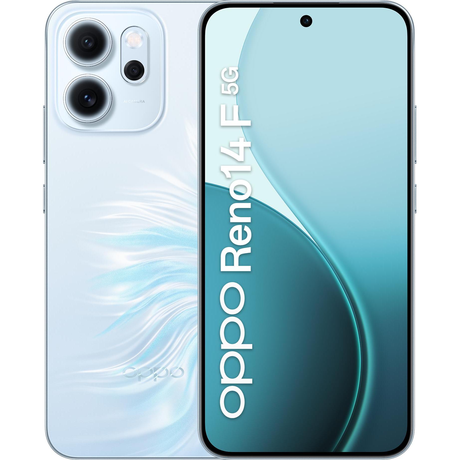 OPPO Reno14 F (256 GB, Opal Blue, 6.57", Dual SIM, 5G), Smartphone, Blau