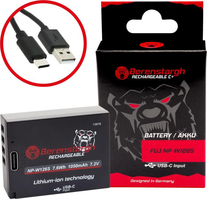 Produktbild Berenstargh Akku mit USB-C Input für Fuji NP-W126S FUJIFILM X-H1 X-Pro3 X-T100 X-T200 (Kamera Akku)