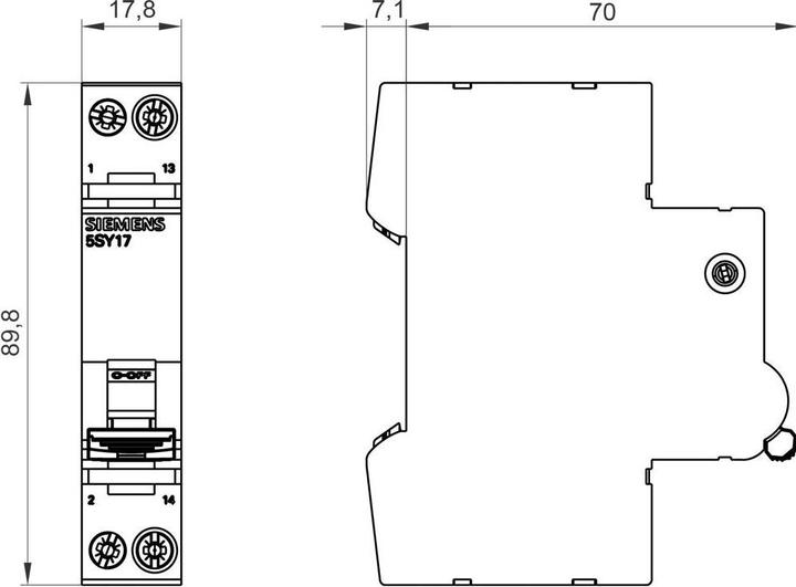 Actual product image Siemens Device circuit breaker 5SY1704-41p w.auxiliary contact make contact character.