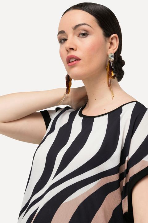Actual product image Ulla Popken Wave Print Cap Sleeve Tee (62)