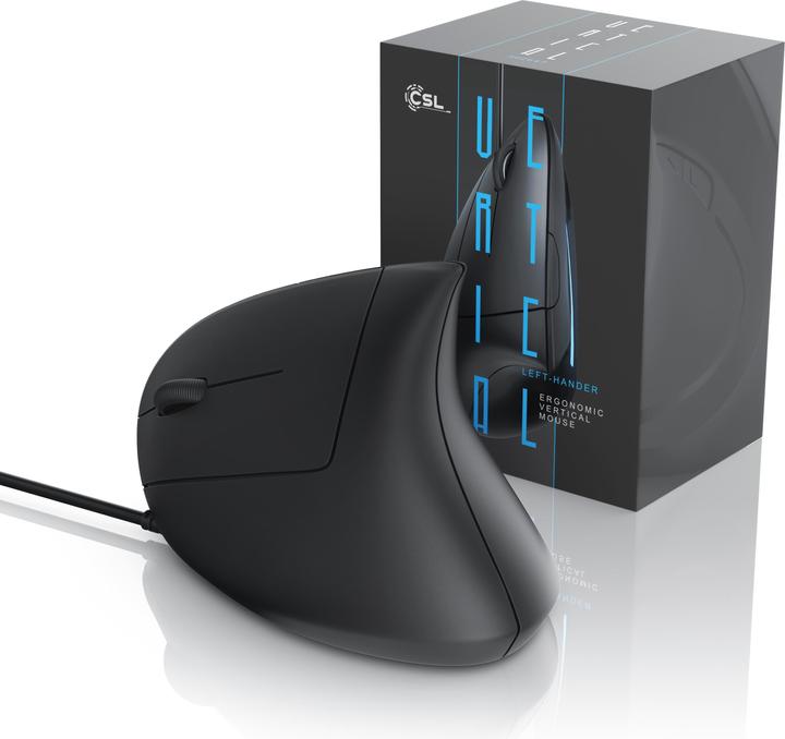 Actual product image CSL ergonomic mouse, corded, optical vertical left-handed mouse, against mouse arm/tennis arm (Cable)