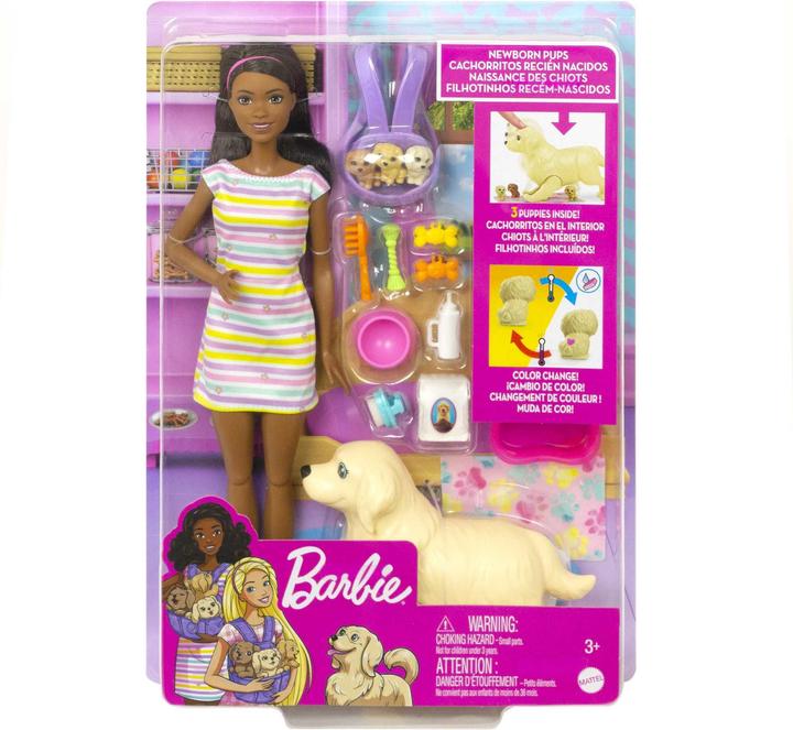 Actual product image Barbie BRB doll (brunette) with dog and puppies