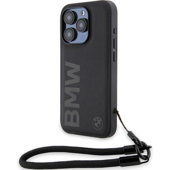 BMW BMHCP15X23RMRLK Custodia rigida per iPhone 15 Pro Max 6,7" in pelle firmata con marchio Wordmark (Apple iPhone 15 Pro Max), Cover smartphone, Nero