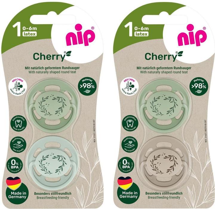 Produktbild NIP Schnuller Schnuller 4er Pack Cherry - Latex 0-6 M (4x, 0 - 6 Monate)