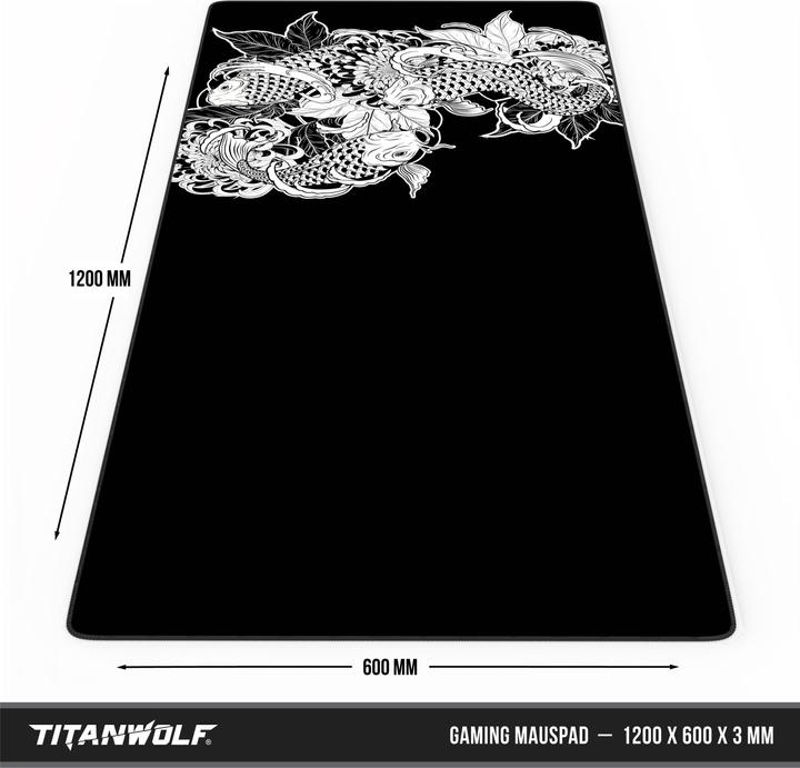 Produktbild Titanwolf Gaming Mauspad, 1200 x 600mm XXXL Speed Gaming Mausmatte, Mousepad Extragrosse Fläche, Koi Tattoo 3 (XXL)