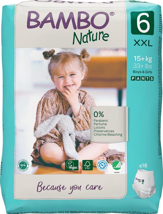 Bambo Baby diapers, pants, eco-labeled, Nature Pants, 6, with print, 15+ kg (Size 6, Monthly box, 90 Piece)