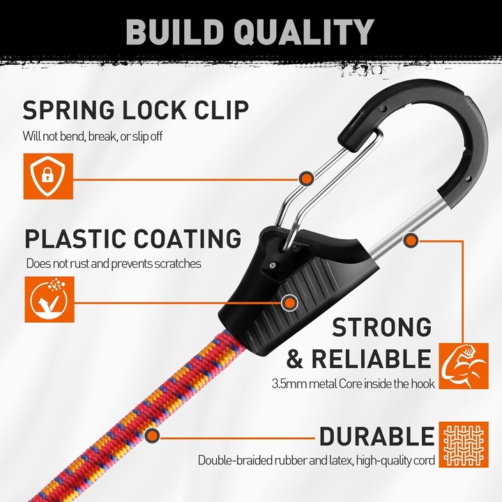 Actual product image Swissdetector Elastic cords - Sturdy - 18 inches - secure hooks (X5)