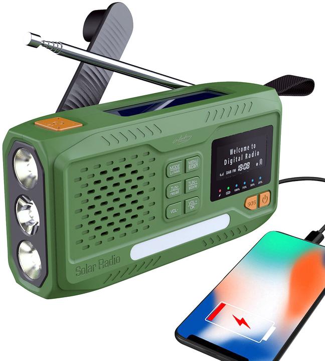 Immagine prodotto Infactory Radio mobile DAB+ a manovella con EWF, pannello solare, LED, USB, Bluetooth 5 (FM, DAB, KW, Bluetooth)
