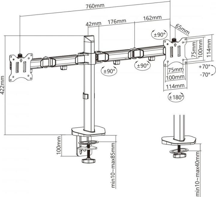 Produktbild Ergo Office Gelenkhalterung für zwei Deluxe-Monitore, 17"-32", max. 9kg, ER-449< (Tisch, 32")