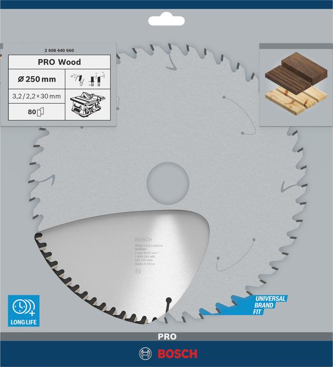 Actual product image Bosch Professional Zubehör PRO Wood circular saw blade, 250 x 3.2 x 30 mm