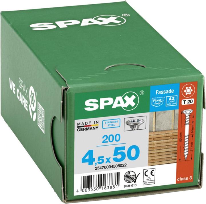 Produktbild Spax Fassadenschraube A2 Linsensenkkopf 8mm Fraesrippen T-Star Plus T20 Fixiergewinde 4cut (200 Schrauben pro Stück)
