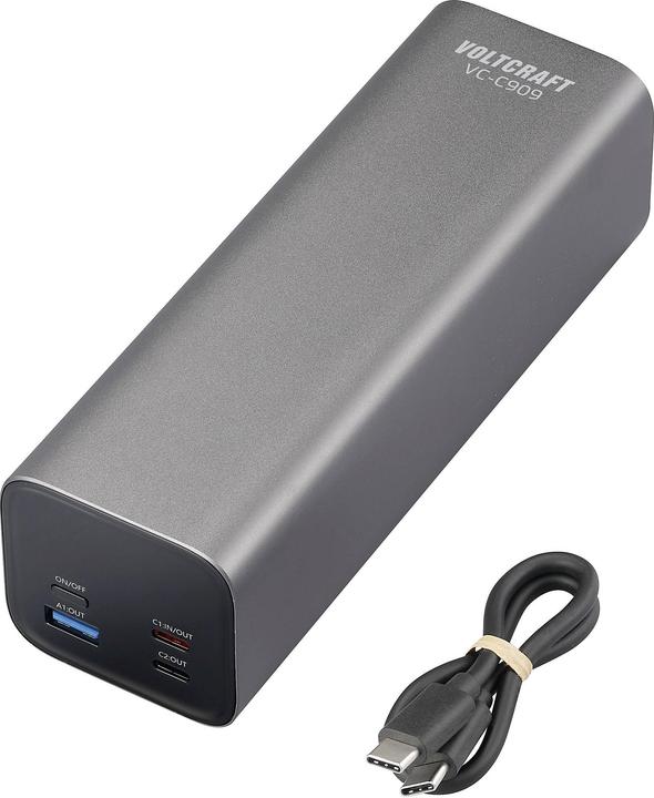 Produktbild Voltcraft VC-C909 Powerbank 27000 mAh Power Delivery 3.0 Li-Ion Schwarz-Silber (27000 mAh, 99.90 Wh)