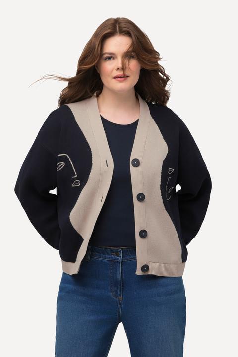 Image du produit Ulla Popken Cardigan boxy à col en V, motif femmes, coton bio (46, 48)