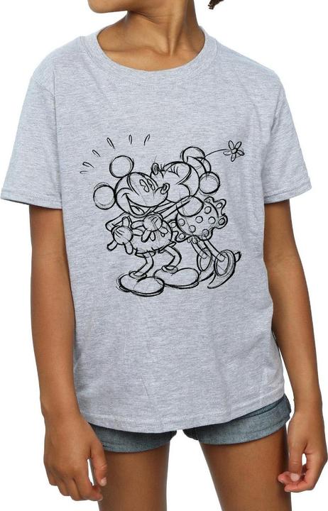 Actual product image Disney Girls Mickey And Minnie Mouse Kiss Sketch Cotton T-Shirt (116)