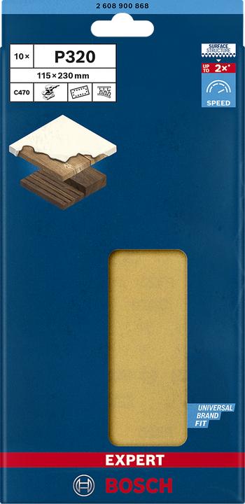 Produktbild Bosch Professional Zubehör EXPERT C470 Schleifpapier mit 14 Löchern für Schwingschleifer, 115 x 230 mm, G 320, 10-tlg. (320)