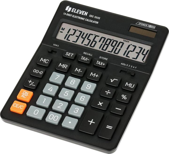 Actual product image Eleven Calculator SDC554S calculator black tabletop 14 places dual power supply (Battery operated, Solar panel)