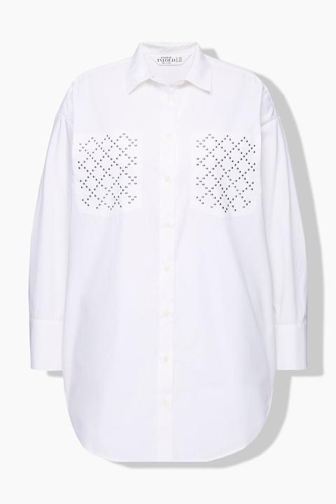 Actual product image Studio Untold Metallic Studded Button Down Tunic Blouse (50, 52)