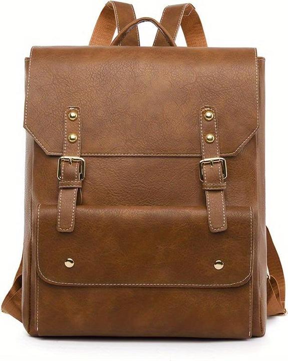 Immagine prodotto Only-Bags.Store Zaino vintage con fibbia, zaino per la scuola in stile preppy, zaino per laptop in tinta unita