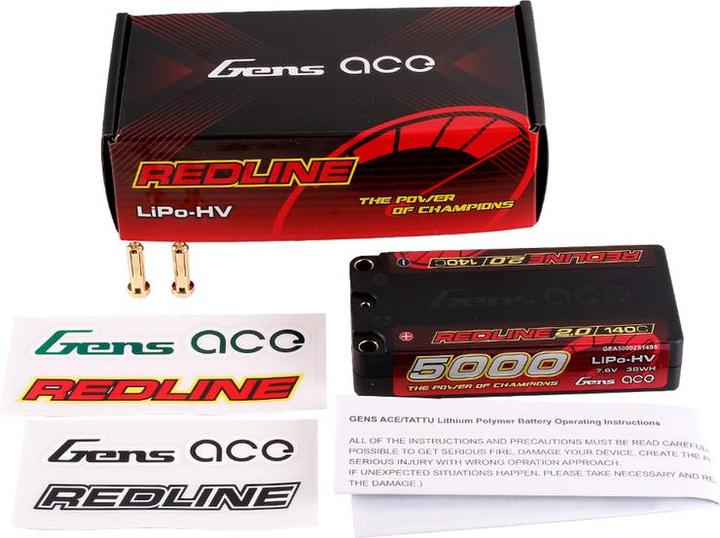 Produktbild Gens Ace RC-Akku 5000 mAh 2S1P 7.6 V HV 140C Redline 2.0 (7.60 V, 5000 mAh)