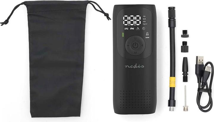 Actual product image Nedis Rechargeable air compressor - 0.1-150 psi - Dunlop valve - Operating modes: Car/Motorbike/