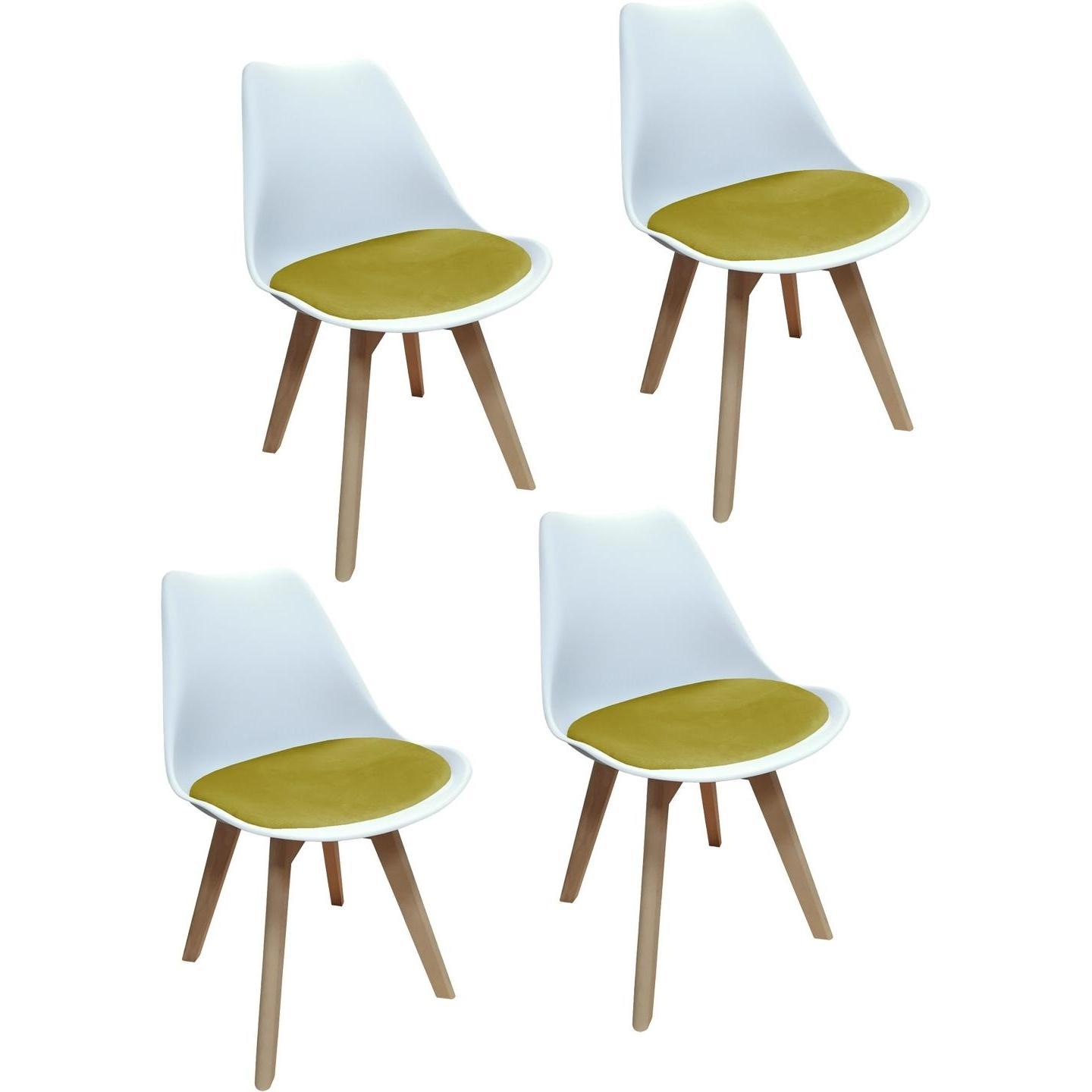 HTI-Living, Stühle, Esszimmerstuhl Samt 4er Set Atlanta Weiss/Curry