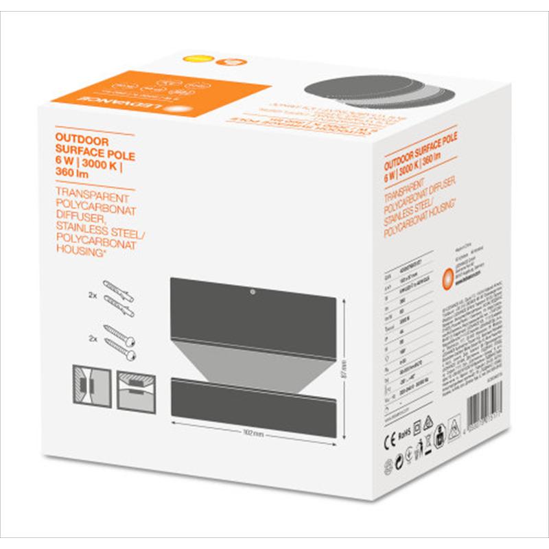 Thumbnail - Ledvance, Gartenbeleuchtung, Outdoor Surface Pole 6W 3000K IP44 Sst LED Aussenleuchte (360 lm, IP44)
