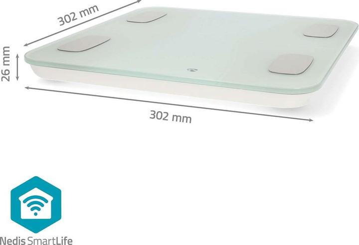 Produktbild Nedis WIFI-SmartLife-Personenwaage Bluetooth® | BMI / BMR / Fett / Gebeine / Gewicht / Muskeln / Was (180 kg)